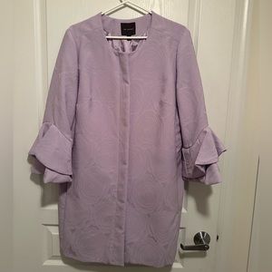 Elegant Lavender Spring Jacket Floral Imprint Bell Sleeves Mid-Length